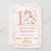 Roze Schattige Eenhoorn Meisje 1e Verjaardagsuitno Kaart (Voorkant)