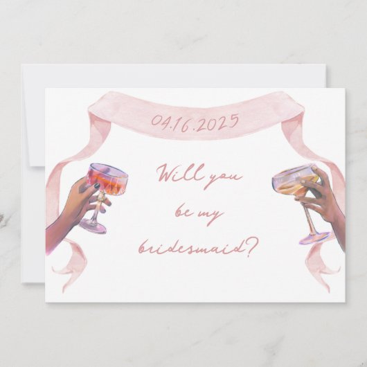 Roze Schattige Elegant Custom Bruidsmeisje Voorste Notitiekaartje (Voorkant)