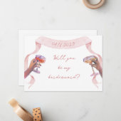 Roze Schattige Elegant Custom Bruidsmeisje Voorste Notitiekaartje (Voorkant / Achterkant in situ)