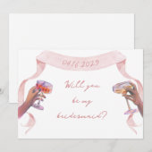 Roze Schattige Elegant Custom Bruidsmeisje Voorste Notitiekaartje (Voorkant / Achterkant)