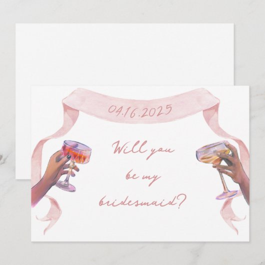 Roze Schattige Elegant Custom Bruidsmeisje Voorste Notitiekaartje (Voorkant / Achterkant)