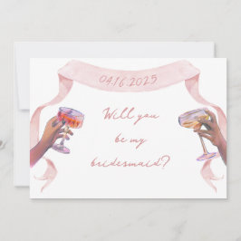 Roze Schattige Elegant Custom Bruidsmeisje Voorste Notitiekaartje