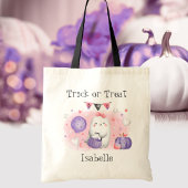 Roze Schattige Ghost Trick or treat Halloween Naam Tote Bag