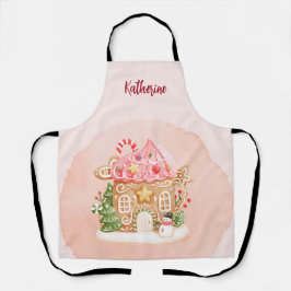 Roze Schattige Gingerbread House Kerstvakantie Schort