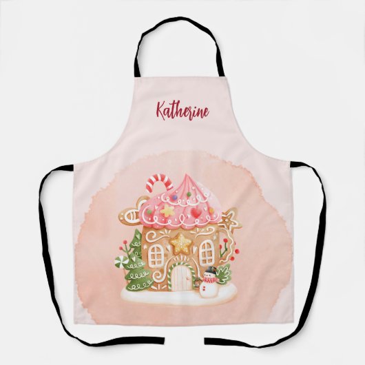 Roze Schattige Gingerbread House Kerstvakantie Schort (Voorkant)