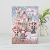 Roze Schattige Halloween Feestuitnodiging Kaart (Staand voorkant)