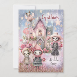 Roze Schattige Halloween Feestuitnodiging Kaart