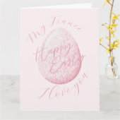 Roze Schattige Happy Easter Egg Fiance Vakantie Ka Kaart (Gele Bloem)