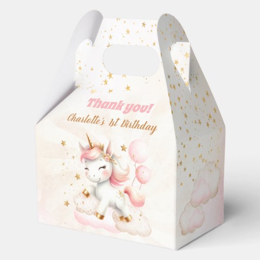 Roze Schattige Happy Unicorn Meisje Verjaardagsmed Bedankdoosjes (Achterkant)