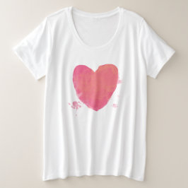 Roze Schattige Hart Grote Maat T-shirt