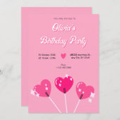 Roze schattige hart snoep verjaardag kaart (Voorkant / Achterkant)