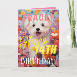 Roze Schattige Hond Gelukkige Verjaardag Kaart
