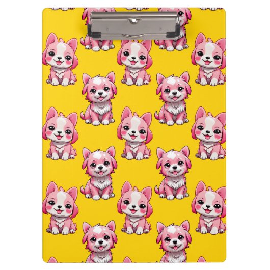Roze Schattige Honden - Geel  Klembord (Voorkant)