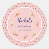 Roze Schattige Ice Cream Cone Kinder Meisje 1e Ver Ronde Sticker (Voorkant)