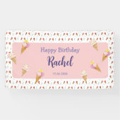 Roze Schattige Ice Cream Cone Kinder Meisje Verjaa Spandoek (Horizontaal)