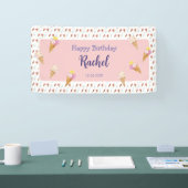 Roze Schattige Ice Cream Cone Kinder Meisje Verjaa Spandoek (Beurs)