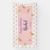 Roze Schattige Ice Cream Cone Kinder Meisje Verjaa Spandoek (Verticaal)