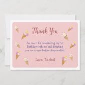 Roze Schattige Ice Cream Cone Party Meisje Verjaar Bedankkaart (Voorkant)