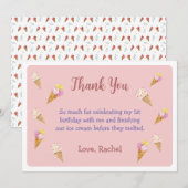 Roze Schattige Ice Cream Cone Party Meisje Verjaar Bedankkaart (Voorkant / Achterkant)