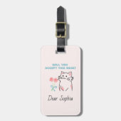 Roze Schattige Kat&Roos Bagage Label (Voorkant verticaal)