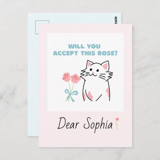 Roze Schattige kat&Roos Briefkaart (Voorkant / Achterkant)