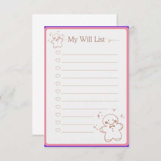 Roze Schattige Kerstverlanglijstje A4 Document Bedankkaart (Voorkant / Achterkant)