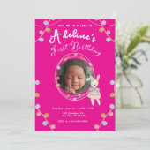 Roze schattige kinderen verjaardag kaart (Staand voorkant)