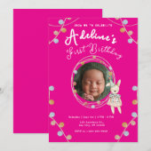 Roze schattige kinderen verjaardag kaart (Voorkant / Achterkant)