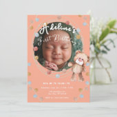 Roze schattige kinderen verjaardag kaart (Staand voorkant)