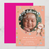 Roze schattige kinderen verjaardag kaart (Voorkant / Achterkant)