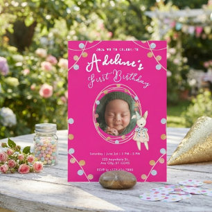Roze schattige kinderverjaardag kaart