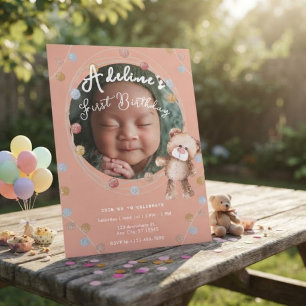 Roze schattige kinderverjaardag kaart