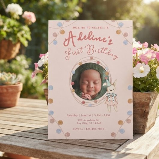 Roze schattige kinderverjaardag kaart