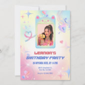 Roze schattige kitten foto lijst y2k verjaardag kaart (Voorkant)