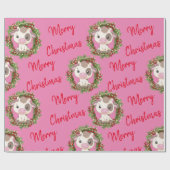 Roze Schattige Koe kerstkrans Cadeaupapier (Vlak)