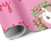 Roze Schattige Koe kerstkrans Cadeaupapier (Rol Hoek)