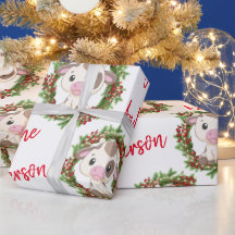 Roze Schattige Koe Kerstkrans gepersonaliseerde na
