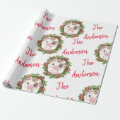 Roze Schattige Koe Kerstkrans gepersonaliseerde na Cadeaupapier (Uitgerold)