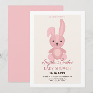 Roze schattige konijnenpop baby shower kaart