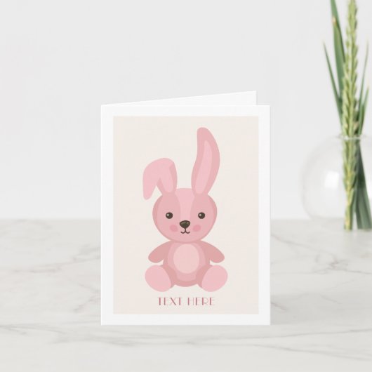Roze schattige konijnenpop kaart (Voorkant)