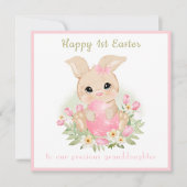 Roze Schattige konijntje kleindochter 1e paaskaart Kaart (Voorkant)