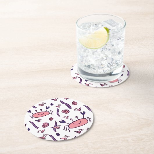 Roze Schattige krab Zee dierlijk patroon Kinder Ronde Kartonnen Onderzetter (Insitu)