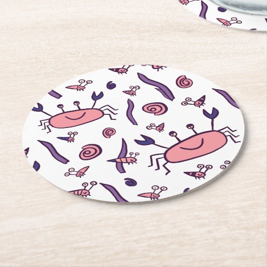 Roze Schattige krab Zee dierlijk patroon Kinder Ronde Kartonnen Onderzetter (Gebogen)