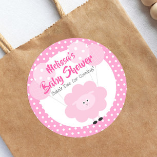 Roze Schattige Lam, Eenvoudig Modern Baby shower Ronde Sticker