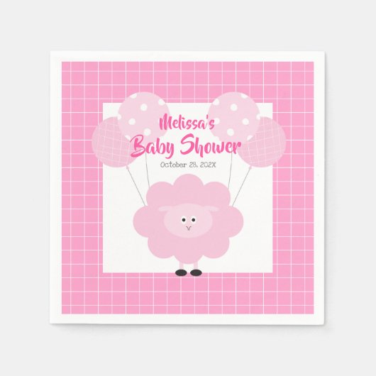 Roze Schattige Lam Modern Script Eenvoudig Baby sh Servet (Voorkant)
