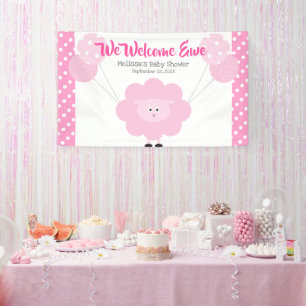 Roze Schattige lamsballonnen lief meisje Baby show Spandoek