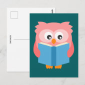 Roze schattige leesuil briefkaart (Voorkant / Achterkant)