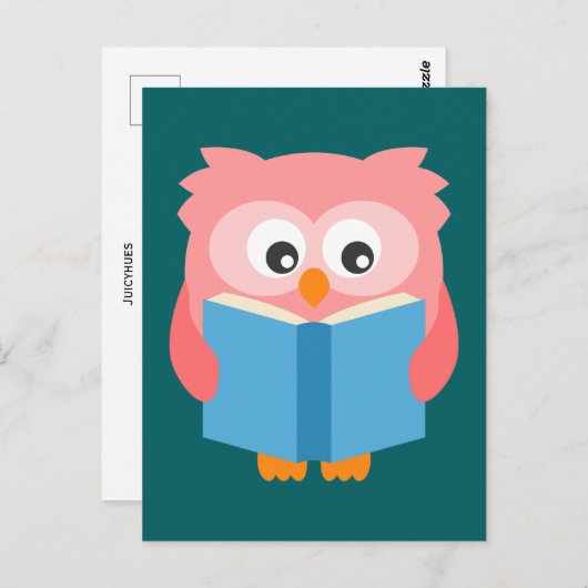 Roze schattige leesuil briefkaart (Voorkant / Achterkant)