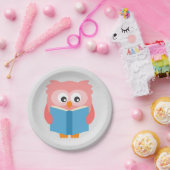 Roze schattige leesuil papieren bordje (Feest)