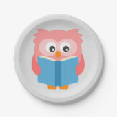 Roze schattige leesuil papieren bordje (Voorkant)